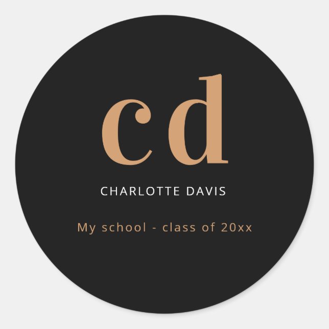 Name des Schwarzen Goldmonogramms modern minimalis Runder Aufkleber (Vorderseite)