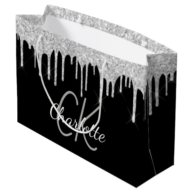 Name des Schwarzen Monogramms modern Große Geschenktüte (Rückseite Schrägansicht)