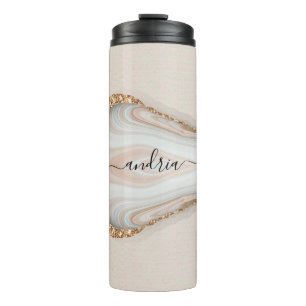 Name des schwarzen Skripts auf Marble & Gold Glitz Thermosbecher