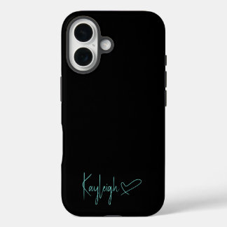 Name des schwarzen und Mini-Skripts mit Heart Phon iPhone 16 Hülle