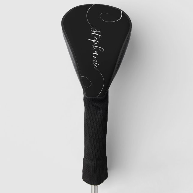 Name des schwarzen und weißen Curry-Skripts Golf Headcover (Vorderseite)