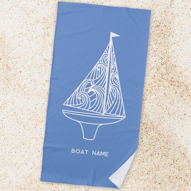 Name des Segelbootes Strandtuch (Sailing boat nautical personalized boat name beach towel)