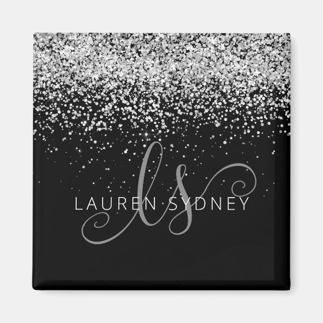 Name des Silver Glitzer Glam Monogram Magnet (Vorne)