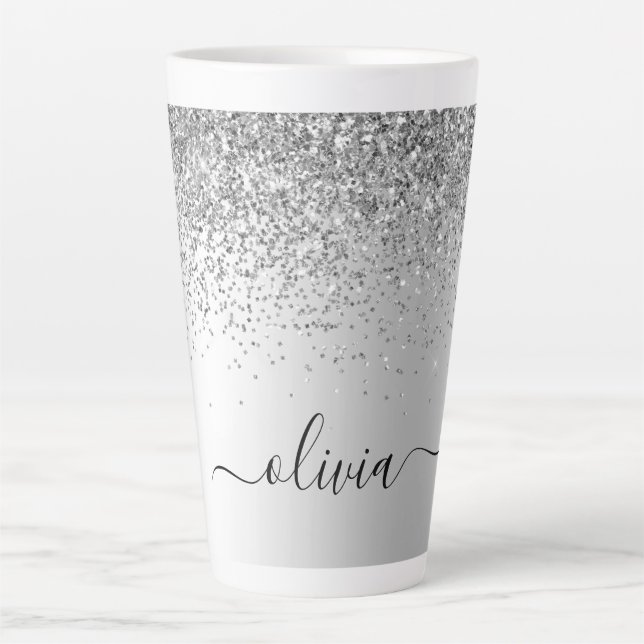Name des Silver Glitzer Metal Monogram Milchtasse (Vorderseite)
