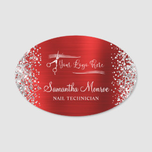 Name des Silver Glitzer Red Foil Namensschild