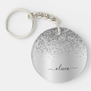Name des Silver Glitzer Sparkle Glam Metal Monogra Schlüsselanhänger