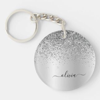 Name des Silver Glitzer Sparkle Glam Metal Monogra Schlüsselanhänger