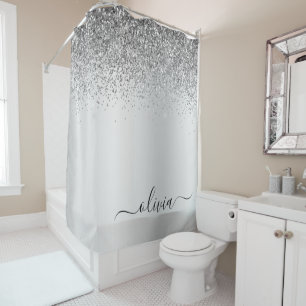 Name des Silver Glitzer-Sparkle-Metal-Monogramms Duschvorhang