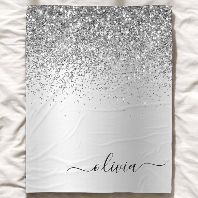 Name des Silver Glitzer-Sparkle-Metal-Monogramms Fleecedecke (Von Creator hochgeladen)