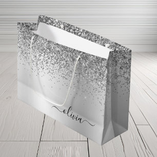 Name des Silver Glitzer-Sparkle-Metal-Monogramms Große Geschenktüte