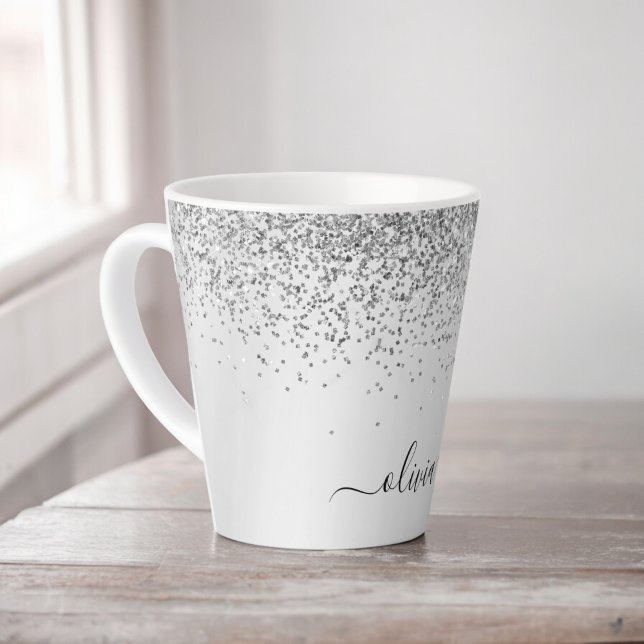 Name des Silver Glitzer-Sparkle-Metal-Monogramms Milchtasse (Von Creator hochgeladen)