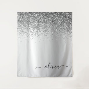 Name des Silver Glitzer-Sparkle-Metal-Monogramms Wandteppich