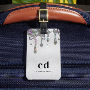 Name des Silver Glitzer Tropfens Monogramm Gepäckanhänger