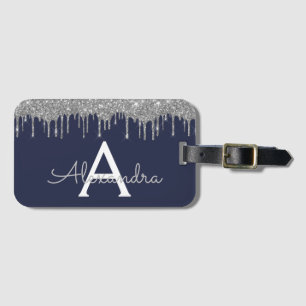Name des Silver Navy Blue Glitzer Gepäckanhänger