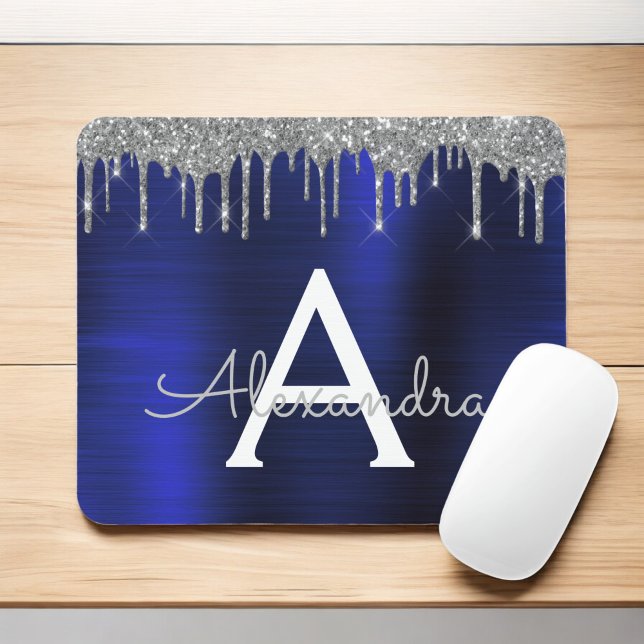 Name des Silver Navy Blue Glitzer-Sparkons Mousepad (Von Creator hochgeladen)