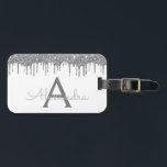 Name des Silver White Glitzer-Sparkons Gepäckanhänger<br><div class="desc">Luxuriöser Silber und Weiß Dripping Glitzer und sparkle Monogram Name und erste Gepäckmarke. Diese Taschenmarke ist ideal für Hochzeiten oder Junggeselinnen-Abschied,  Brautparty Gefallen,  Flitterwochen,  Zurück zur Schule,  Schönheitssalon oder Reisen.</div>