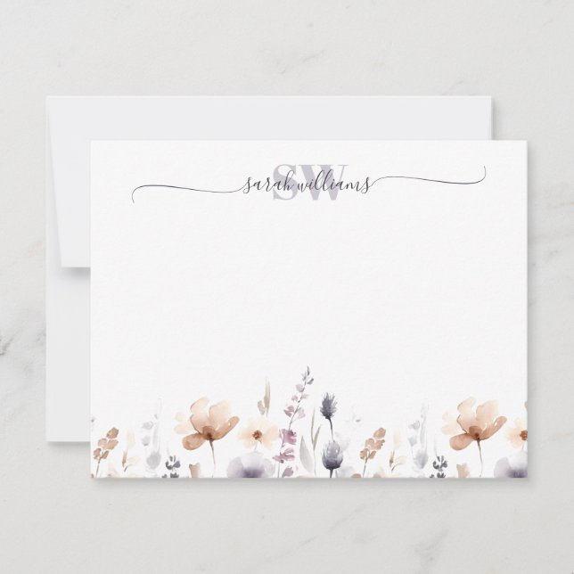 Name des Skripts für die Wildblume Monogram Boho Mitteilungskarte (Vorderseite)