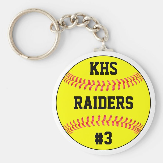 Name des Softballteams, Briefe und Spielernummer Schlüsselanhänger (Vorne)