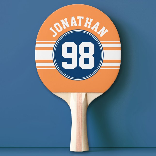Name des Sports Jersey Blue und Orange Stripes Tischtennis Schläger (Custom Ping Pong Paddle with a Sports Theme)