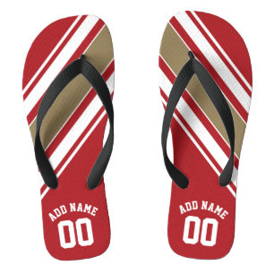 Name des Sports Jersey Red and Gold Strips Flip Flops