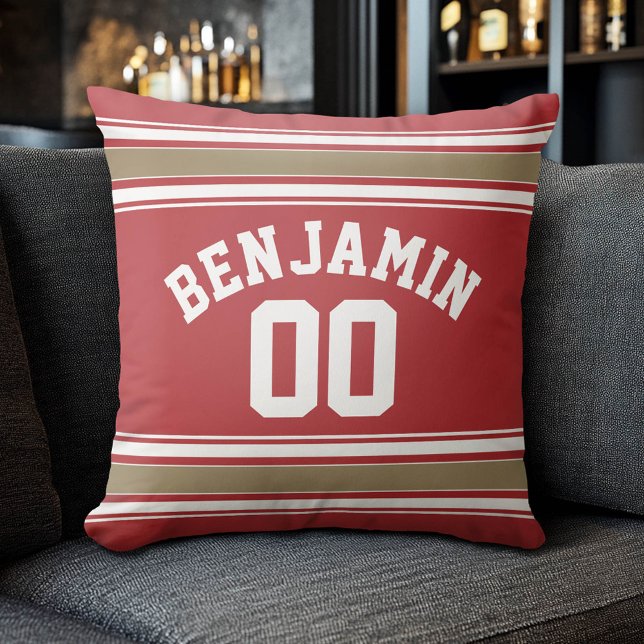Name des Sports Jersey Red and Gold Strips Kissen (Custom Sporty Pillow)