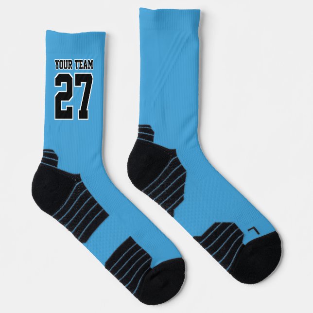 Name des Sportteams Nummer Lt Blue Black Basketbal Socken (Rechts)