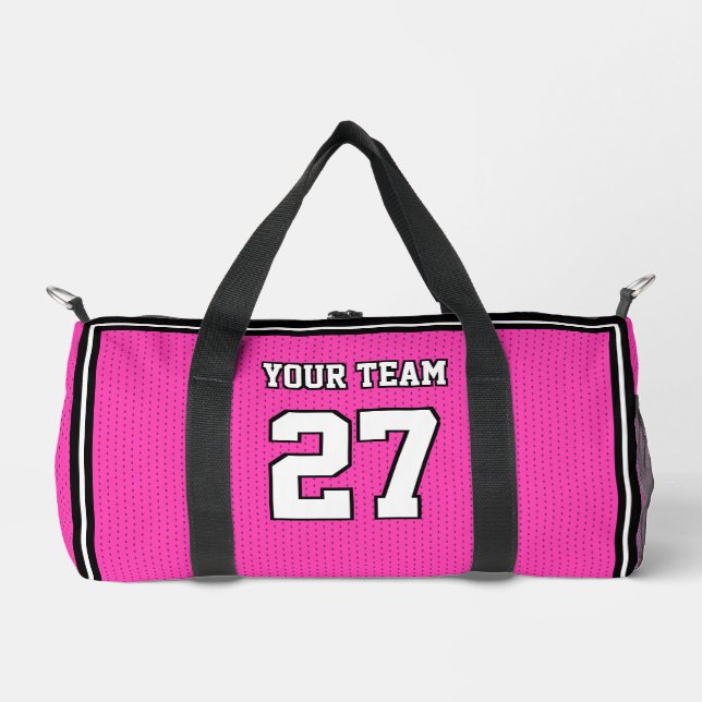 Name des Sportteams Rosa weiße Stelle Duffle Bag (Vorderseite)