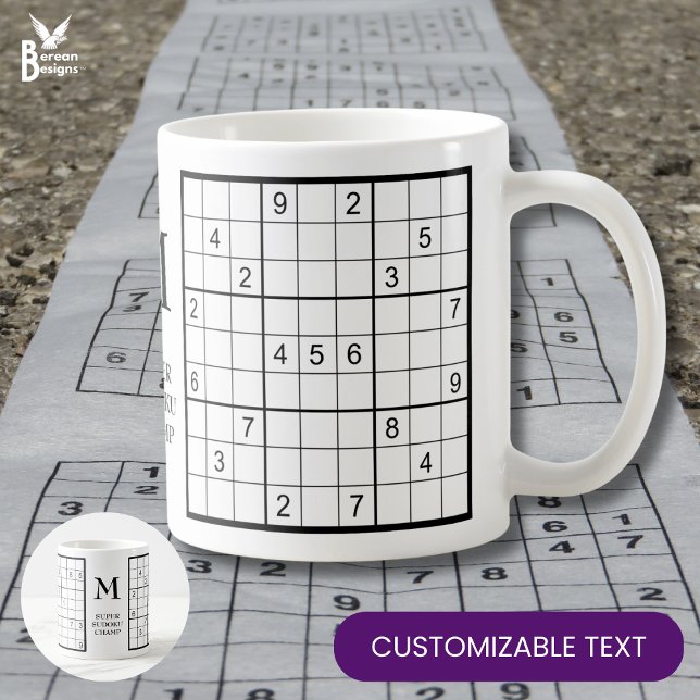 Name des Sudoku Monogramms Kaffeetasse (Fun SUDOKU monogram mug for the puzzle solver in your life. Customizable text too.)