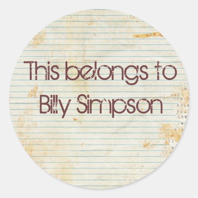 Name des Tellers Runder Aufkleber (Vorderseite)