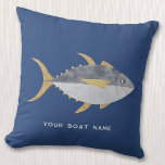 Name des Thunfischboots Kissen<br><div class="desc">Spaß Thunfisch mit einem frechen Lächeln,  perfekt für Ihr Boot oder Strandhaus. Originelle Kunst von Nic Squirrell. Ändern Sie den Namen oder Text des Bootes,  um ihn zu personalisieren.</div>