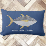 Name des Thunfischboots Lendenkissen<br><div class="desc">Spaß Thunfisch mit einem frechen Lächeln,  perfekt für Ihr Boot oder Strandhaus. Originelle Kunst von Nic Squirrell. Ändern Sie den Namen oder Text des Bootes,  um ihn zu personalisieren.</div>