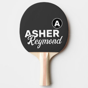 Name des Tischtennis-Players auf Holzkohle in schw Tischtennis Schläger