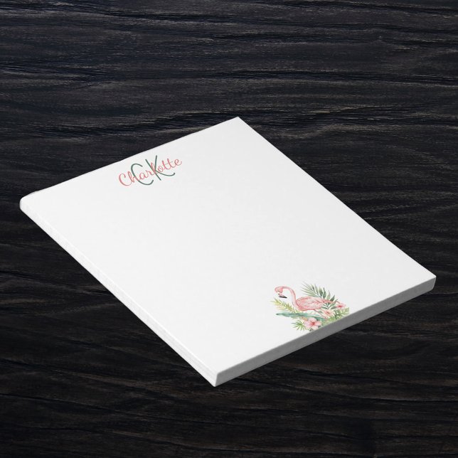 Name des tropischen Pink-Flamingo-Monogramms Notizblock (Von Creator hochgeladen)