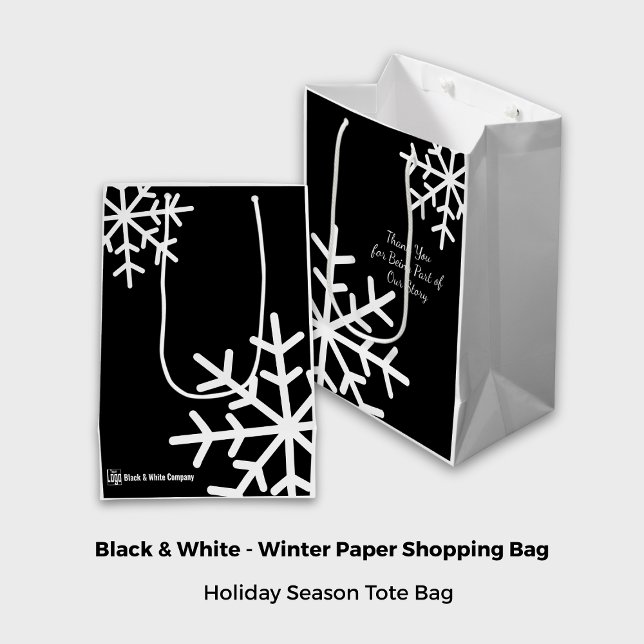 Name des Unternehmens mit dem Motto "Schwarz/Weiß" Mittlere Geschenktüte (Black & White Seasonal Motto Company Logo Name Medium Gift Bag)