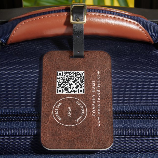 Name des Unternehmens QR Code Braun Imitat Leather Gepäckanhänger (Vorderseite Insitu 2)
