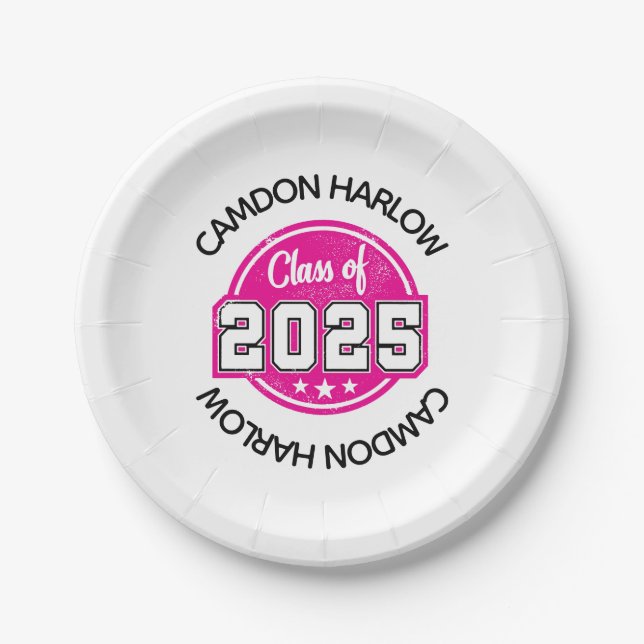 Name des Vintagen rosa Graduierens Pappteller (Vorderseite)