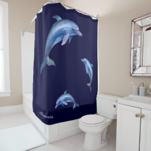 Name des Wasserfarbennamens Nautic Blue Dolphin Duschvorhang