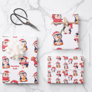 Name des Weihnachtspenguins Geschenkpapier Set