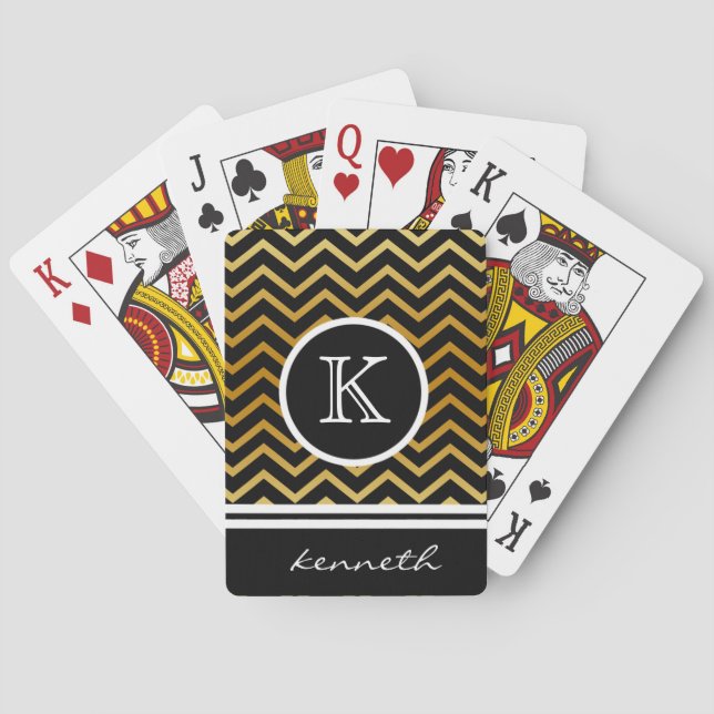 Name des Zickzack Schwarzen Monogramms Spielkarten (Rückseite)