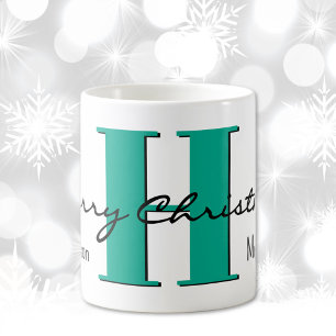 Name, Dezember Green Turquoise   Frohe Weihnachten Kaffeetasse