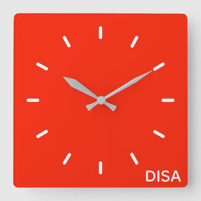 Name DISA rote Farb Quadratische Wanduhr (Vorderseite)