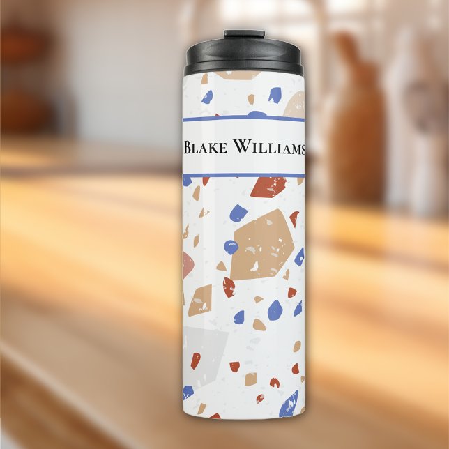 Name, Earth Tones Mosaic Terrazzo Pattern 12oz Thermosbecher (Von Creator hochgeladen)