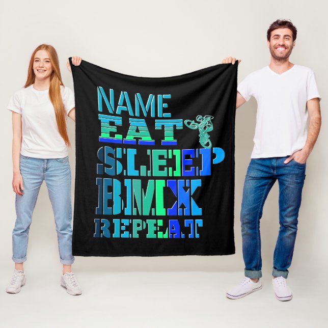 Name Eat Sleep BMX Wiederholen Blue Text Bike Ride Fleecedecke (Beispiel)