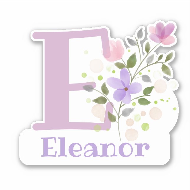 Name Eleanor & Initial mit Blumendesign Aufkleber (Vorderseite)