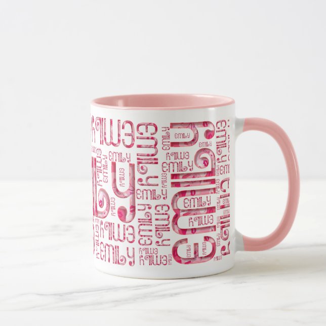 Name Emily Niedlich Liebe Hearts Typografy Tasse (Rechts)