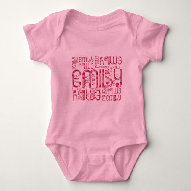 Name Emily Niedlich Typografy Liebe Hearts Baby Strampler (Vorderseite)