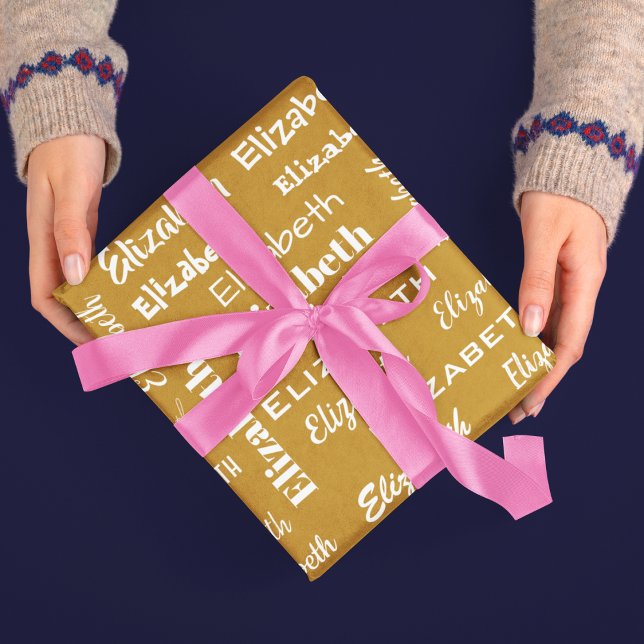 Name Erstmalige Monogram Gold Personalisierte Gesc Geschenkpapier (Name Initial Monogram Gold White Personalized Gift Wrapping Paper)