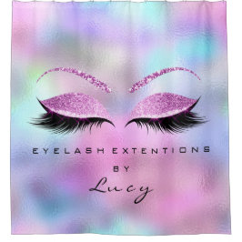 Name Eyelashes Extension Pink Holographic Glitzer Duschvorhang