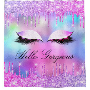 Name Eyelashes Makeup Pink Girly Tropfen Duschvorhang