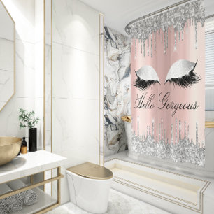 Name Eyelashes Makeup Silver Rose Girly Tropfens Duschvorhang